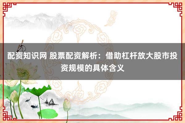 配资知识网 股票配资解析：借助杠杆放大股市投资规模的具体含义