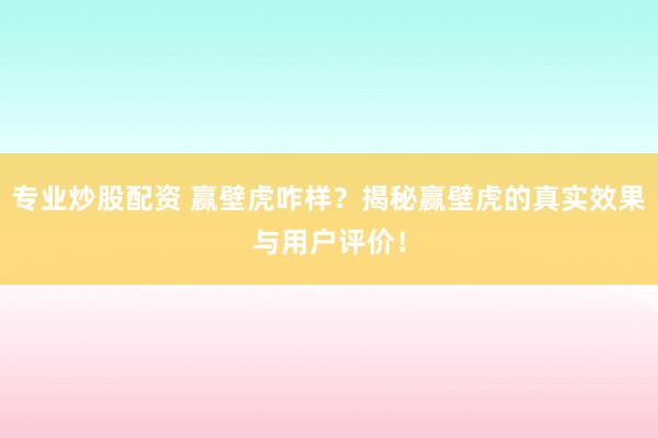 专业炒股配资 赢壁虎咋样？揭秘赢壁虎的真实效果与用户评价！