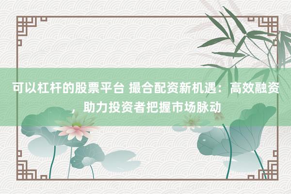 可以杠杆的股票平台 撮合配资新机遇：高效融资，助力投资者把握市场脉动