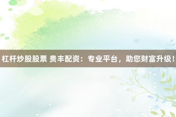 杠杆炒股股票 贵丰配资：专业平台，助您财富升级！